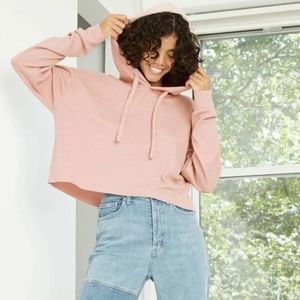 Wild Fable Blush Pink Waffle Knit Cropped Hoodie